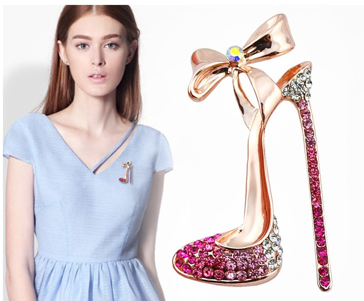 5-Color Rhinestone Wedding Bow High Heels Brooch Pin High-End Diamond Collar Pin Clothing Factory Direct Wholesale