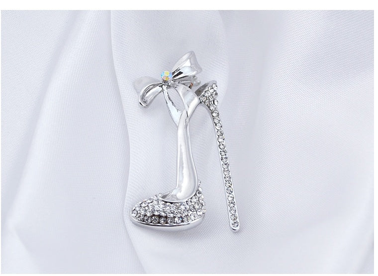 5-Color Rhinestone Wedding Bow High Heels Brooch Pin High-End Diamond Collar Pin Clothing Factory Direct Wholesale