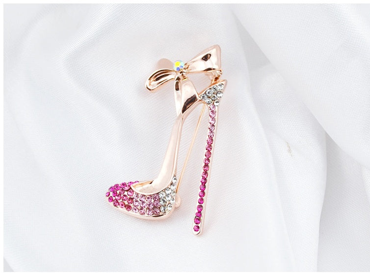 5-Color Rhinestone Wedding Bow High Heels Brooch Pin High-End Diamond Collar Pin Clothing Factory Direct Wholesale