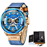 Leather belt rose gold blue