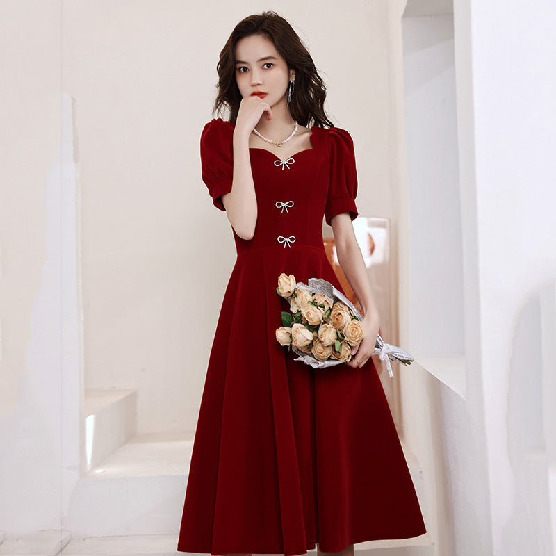 Toast Dress Bride Summer Engagement Dress Dress Wedding Little Girl French Short Sleeves