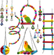 Parrot Toy Set – 10-Piece Wooden Beads, Rotating Ladder, Swing, Stand, Chewing Balls, and Climbing Accessories