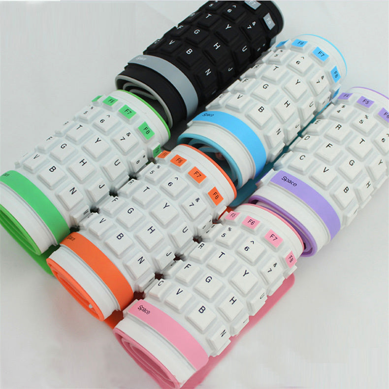 Foldable Silicone Roll-Up Keyboard – Waterproof, Silent, Portable (Curved Layout)