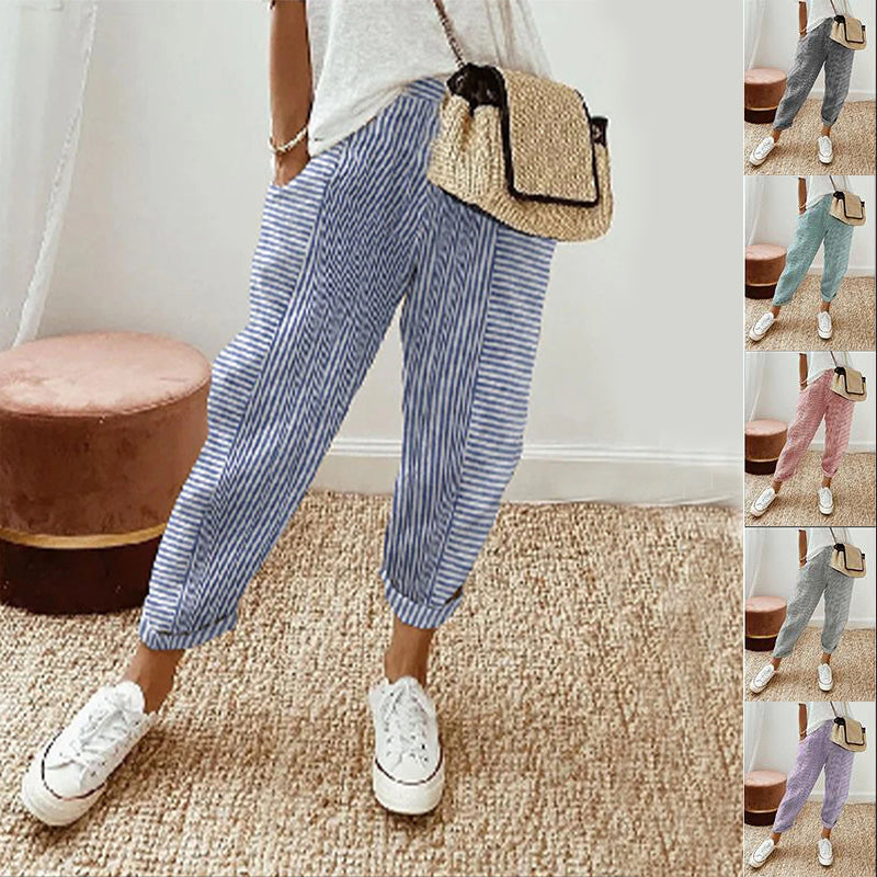 Women's Striped Oxford Cloth Loose Pants Relaxed Fit