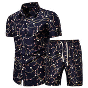 Men's Short-sleeved Shirt Chinese Style Printed Shirt Set