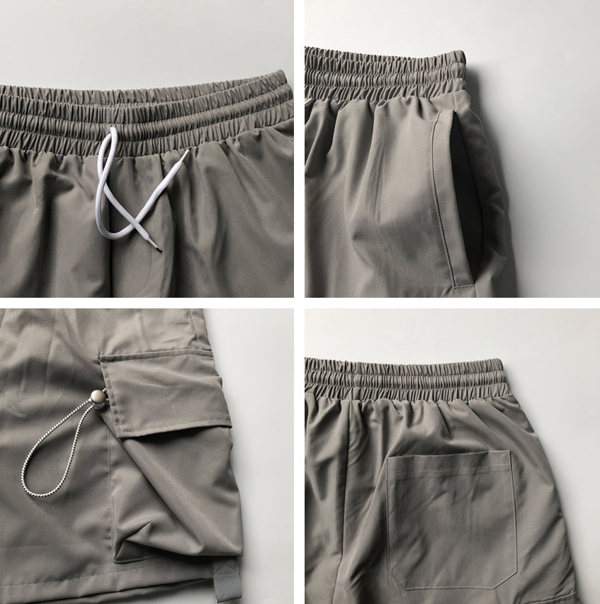 Solid Color Big Pocket Tooling Loose Men's Shorts
