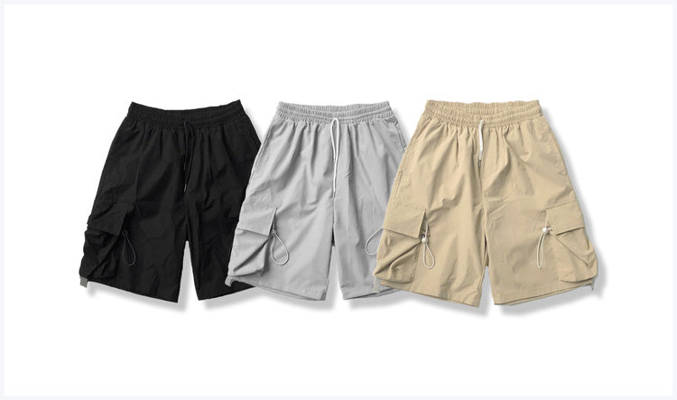 Solid Color Big Pocket Tooling Loose Men's Shorts