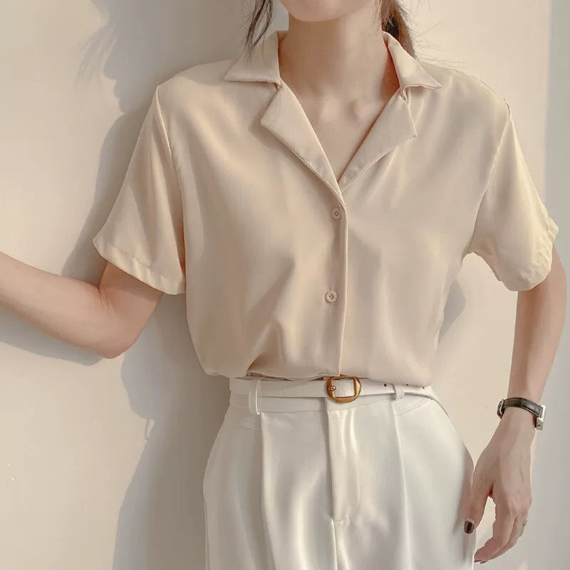 White Chiffon Shirt Women Summer New Temperament V-Neck Blouse All-Match Loose Short-Sleeved Foreign Style Small Shirt