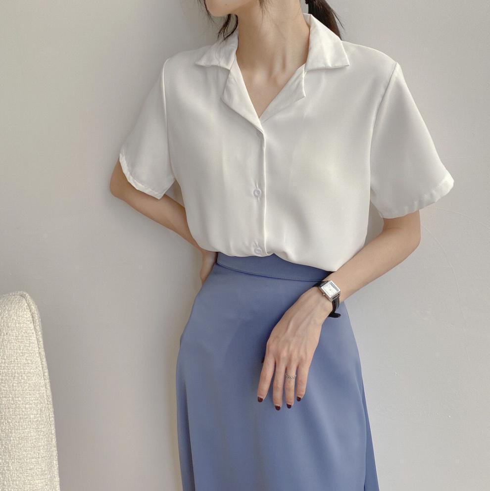 White Chiffon Shirt Women Summer New Temperament V-Neck Blouse All-Match Loose Short-Sleeved Foreign Style Small Shirt