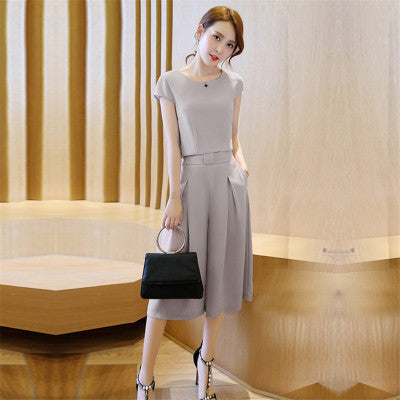 Korean Wide-Leg Pants Trousers Short-Sleeved T-Shirt Suit Women Summer Two-Piece New Fashion Trendy Skirt Pants Women
