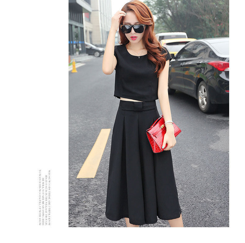 Korean Wide-Leg Pants Trousers Short-Sleeved T-Shirt Suit Women Summer Two-Piece New Fashion Trendy Skirt Pants Women