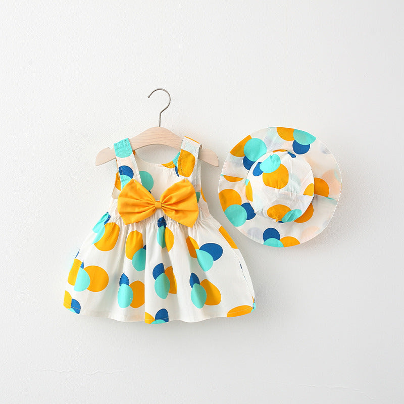 Children's Skirt Summer Style Full Circle Printed Bow Skirt With Hat Girls Children's Clothing
