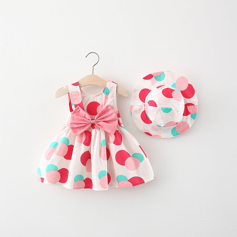 Children's Skirt Summer Style Full Circle Printed Bow Skirt With Hat Girls Children's Clothing