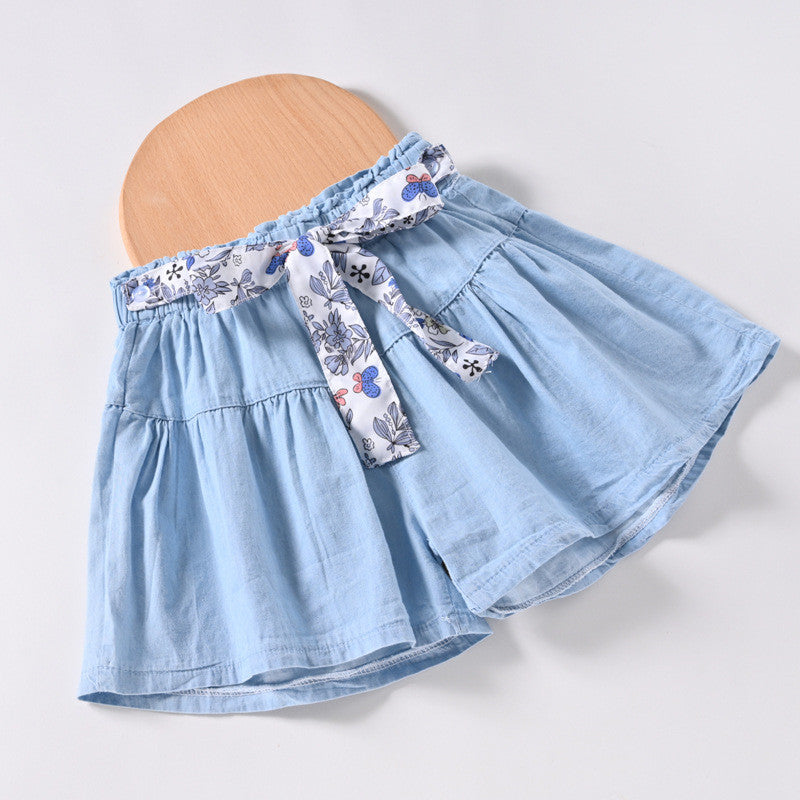 Denim Shorts Western Style Big Children's Solid Color