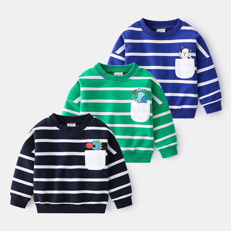 Boys Loose Striped Cotton Knit Pullover Sweater Spring