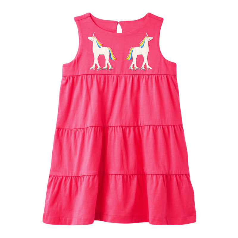 Cotton Short Sleeve Girls A Line Dress Casual Regular Fit