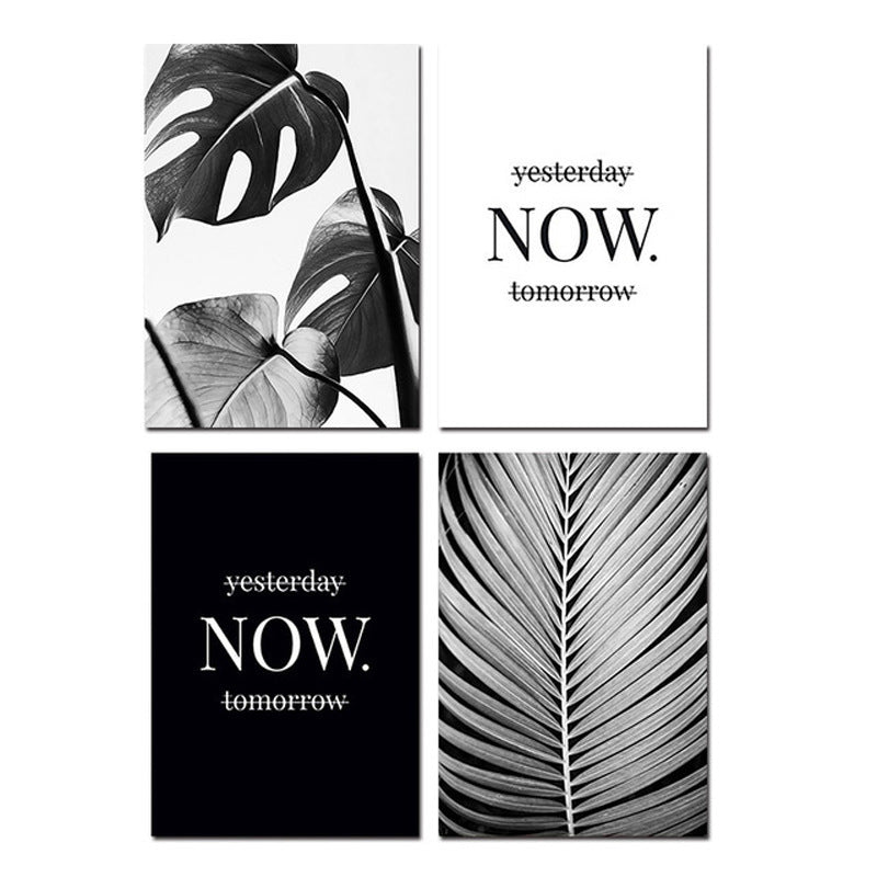 Modern Nordic Black and White Plant Wall Art – Canvas Painting for Living Room & Restaurant Decor