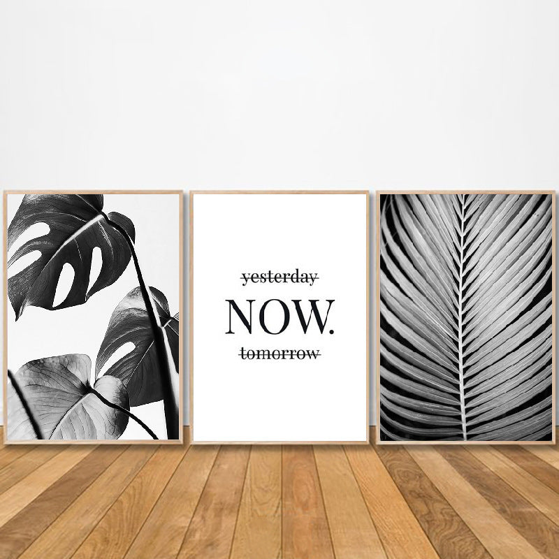 Modern Nordic Black and White Plant Wall Art – Canvas Painting for Living Room & Restaurant Decor