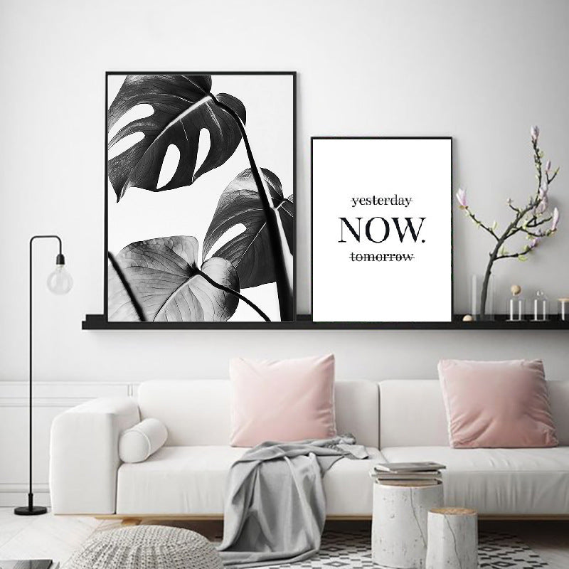 Modern Nordic Black and White Plant Wall Art – Canvas Painting for Living Room & Restaurant Decor