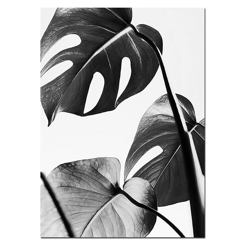 Modern Nordic Black and White Plant Wall Art – Canvas Painting for Living Room & Restaurant Decor