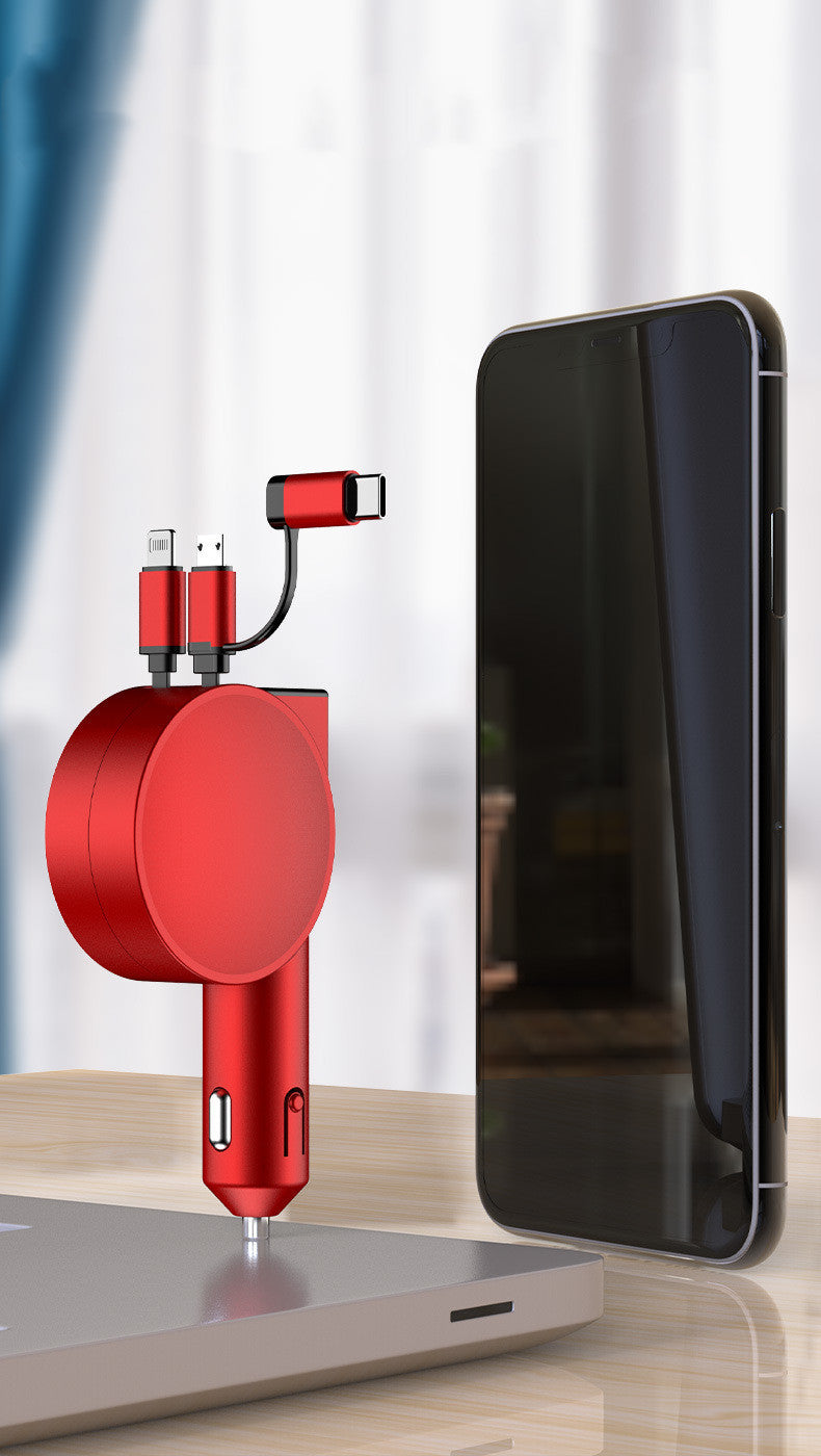 Two-Wire Retractable 60W Fast Charging Car Charger – Quick & Efficient Charging