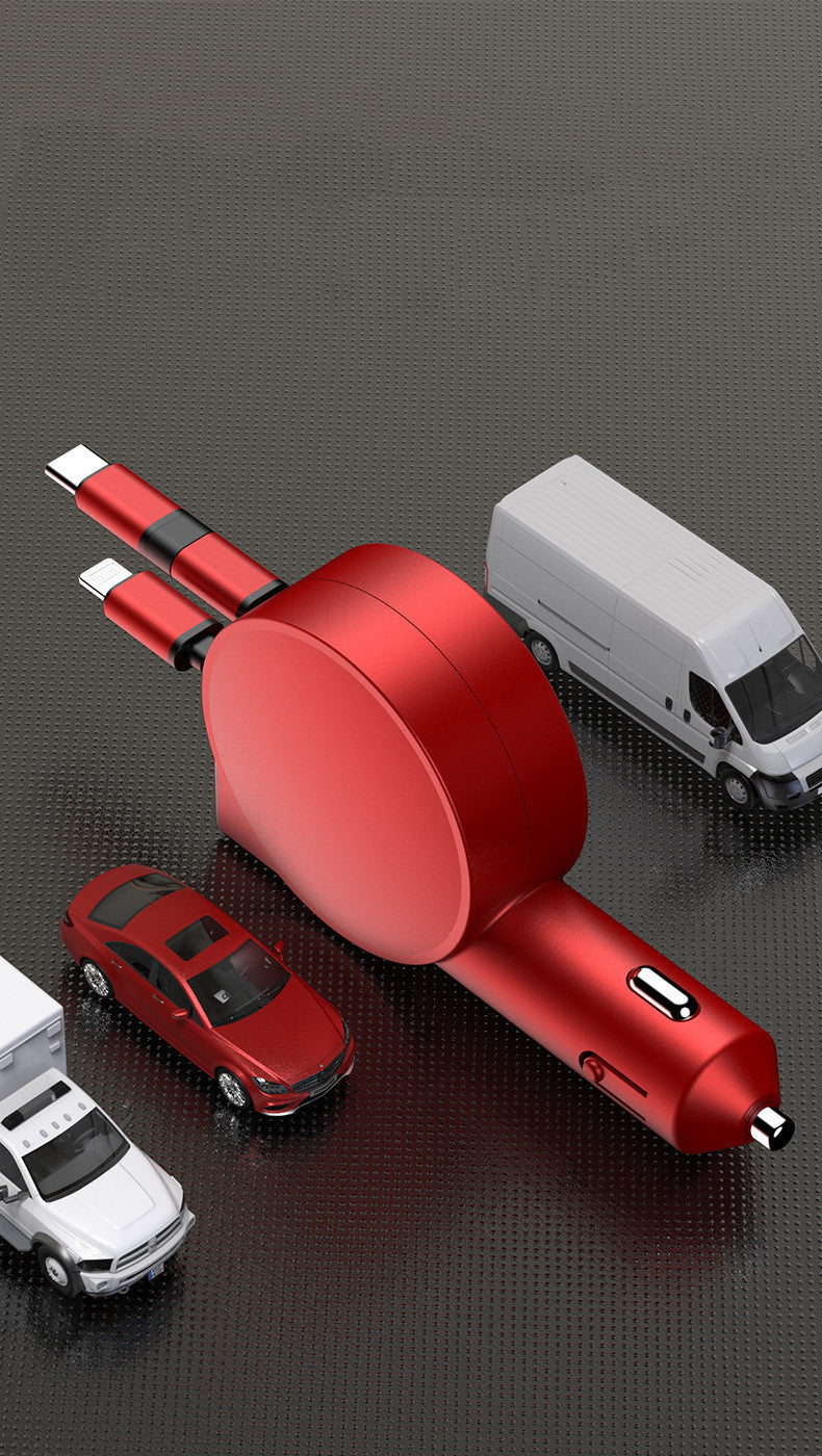 Two-Wire Retractable 60W Fast Charging Car Charger – Quick & Efficient Charging