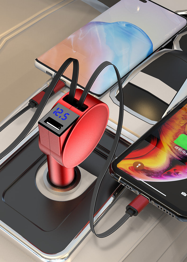 Two-Wire Retractable 60W Fast Charging Car Charger – Quick & Efficient Charging
