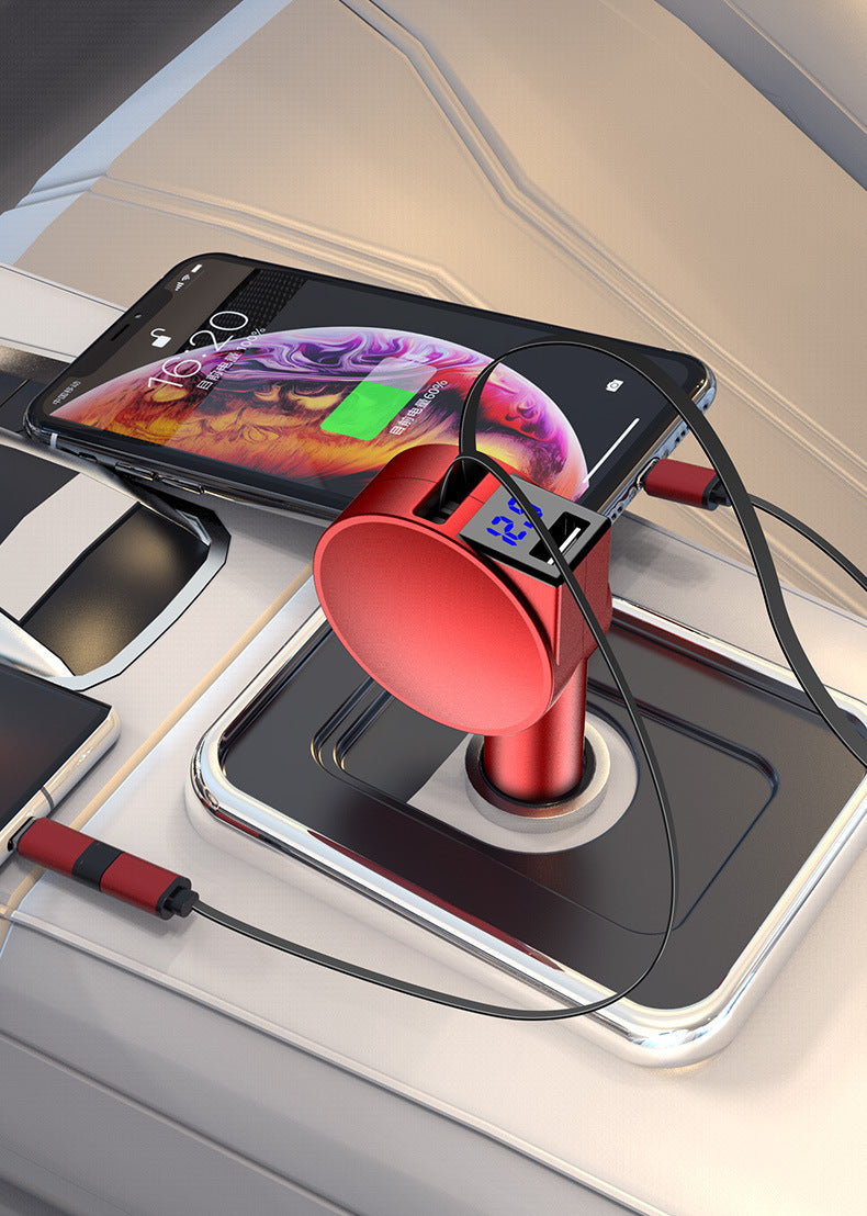 Two-Wire Retractable 60W Fast Charging Car Charger – Quick & Efficient Charging