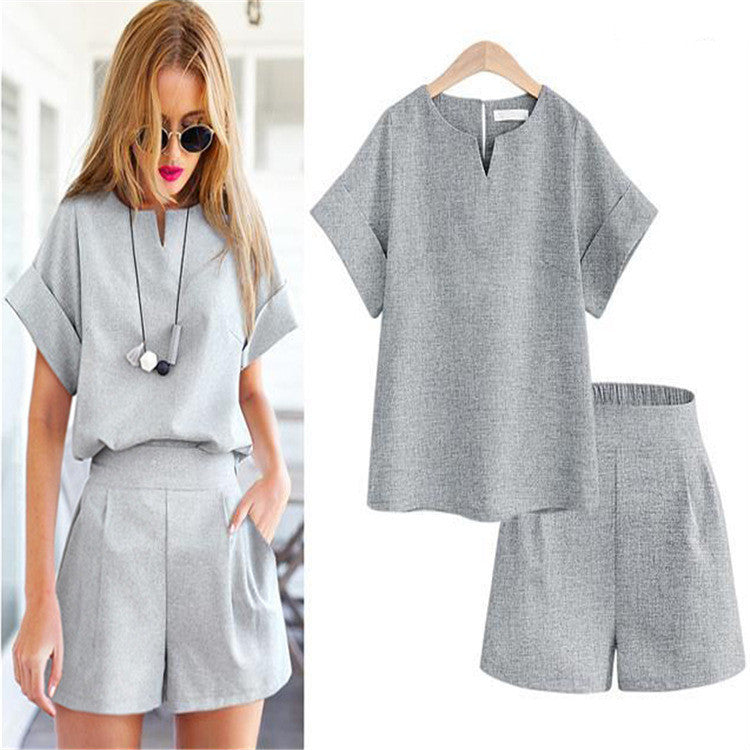 Trytree Women's Plus-Size Summer Short-Sleeve Suit Set – Office Casual Two-Piece