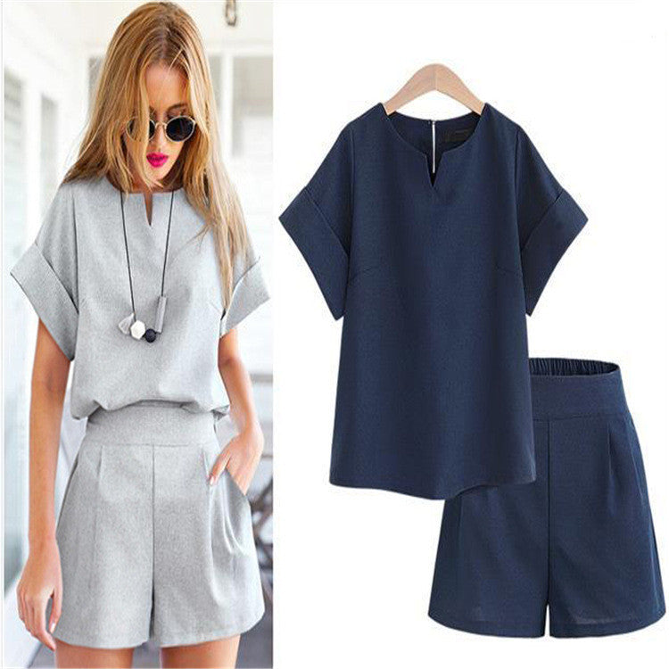 Trytree Women's Plus-Size Summer Short-Sleeve Suit Set – Office Casual Two-Piece