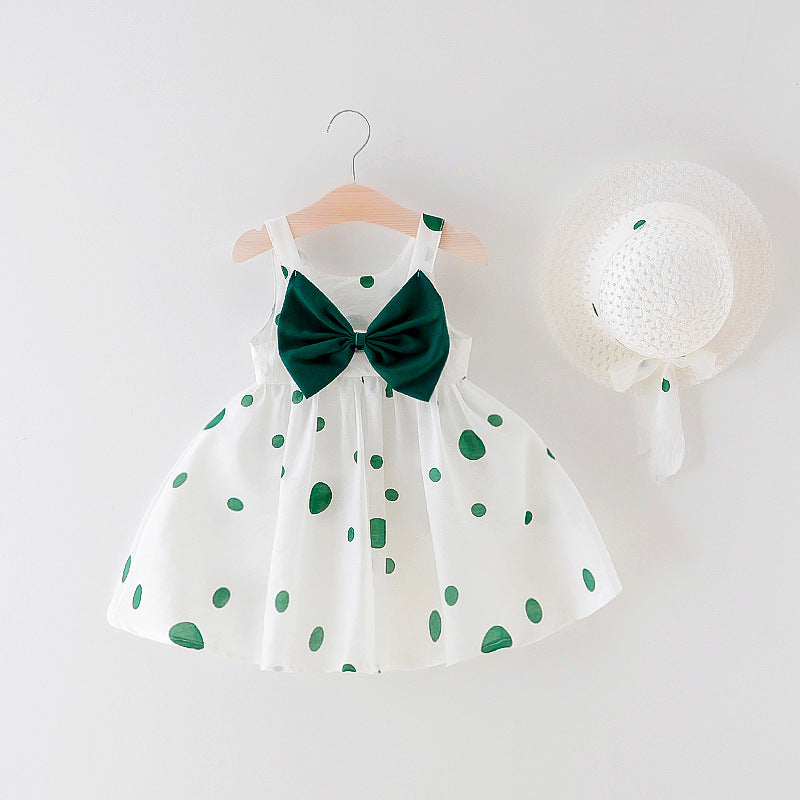 Girls Sleeveless Bow Dress In Cotton Blended Fabric