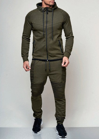 New Men's Outdoor Sports Leisure Sweater Solid Color Cardigan Top Set