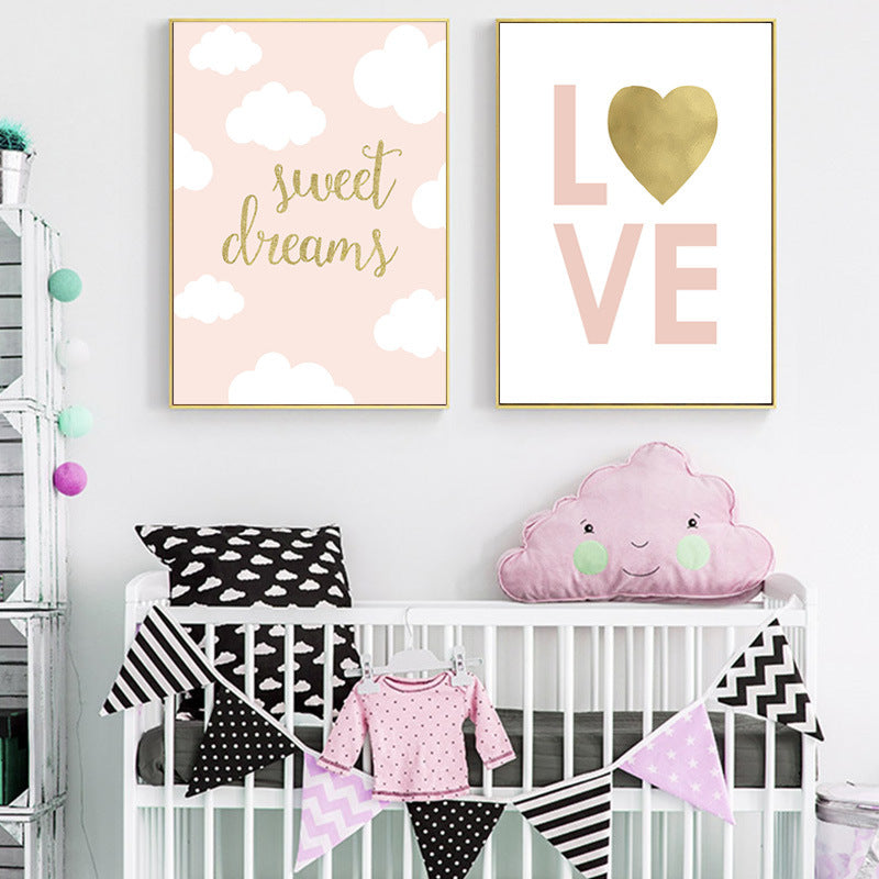 Pink Cartoon Wall Art – Children’s Room & Bedroom Decorative Canvas Painting
