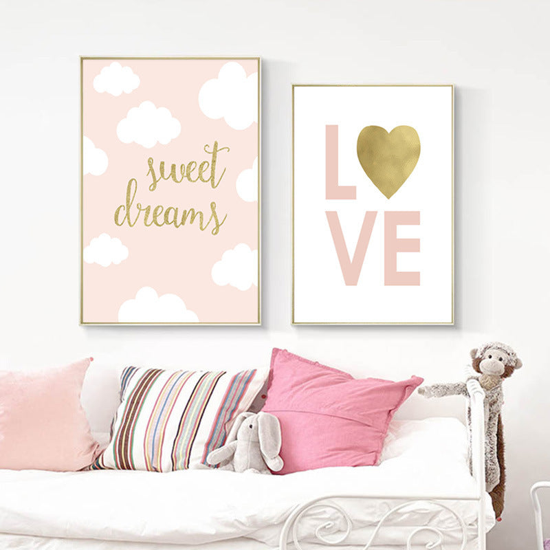 Pink Cartoon Wall Art – Children’s Room & Bedroom Decorative Canvas Painting