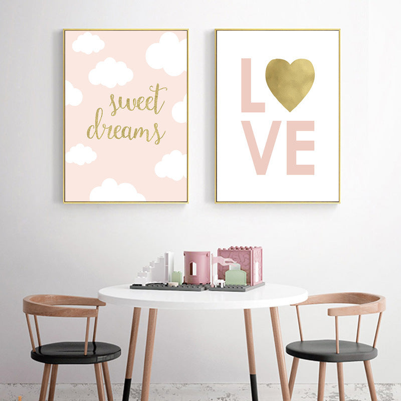 Pink Cartoon Wall Art – Children’s Room & Bedroom Decorative Canvas Painting