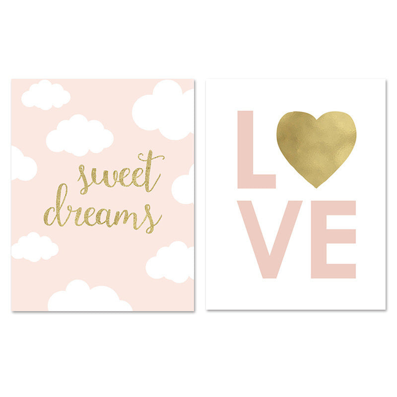 Pink Cartoon Wall Art – Children’s Room & Bedroom Decorative Canvas Painting