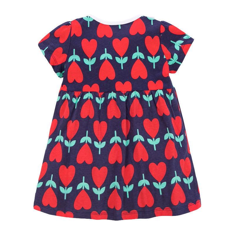 Girls Cotton Knit Princess Dress Short Sleeve Summer