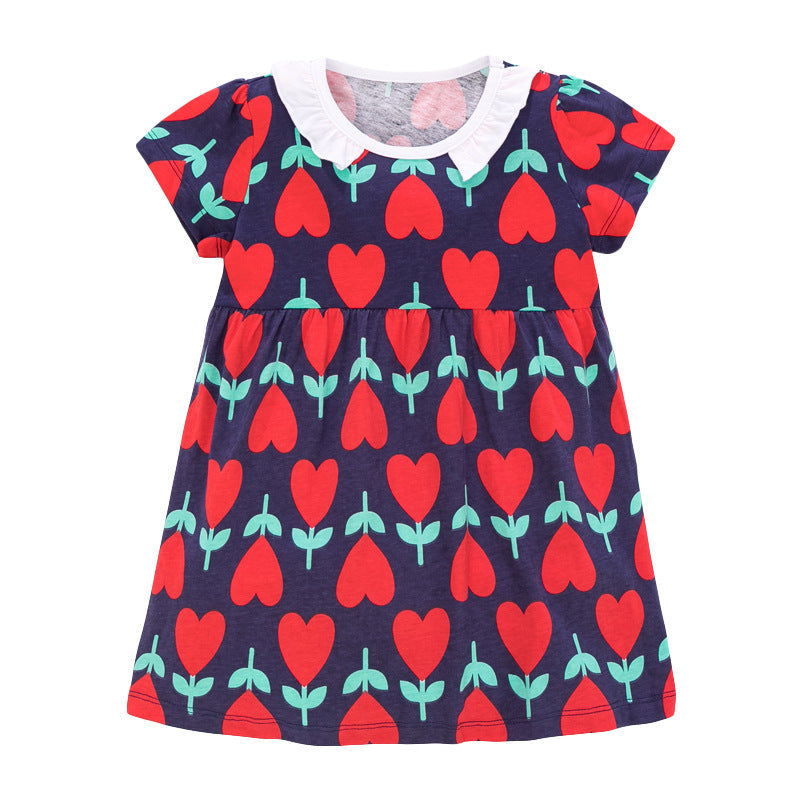 Girls Cotton Knit Princess Dress Short Sleeve Summer