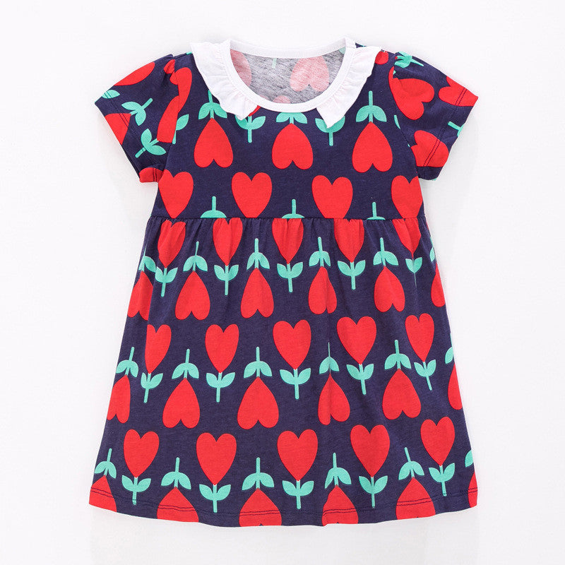 Girls Cotton Knit Princess Dress Short Sleeve Summer