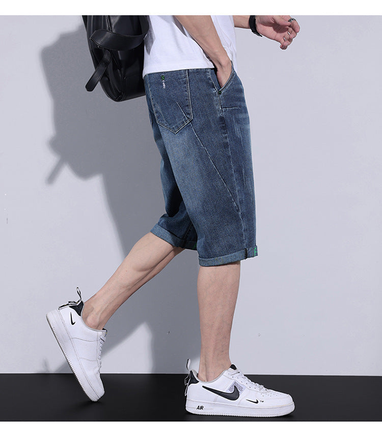 Men’s Cropped Loose Beach Pants – Straight Middle-Length Casual Trousers
