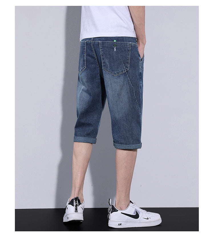 Men’s Cropped Loose Beach Pants – Straight Middle-Length Casual Trousers
