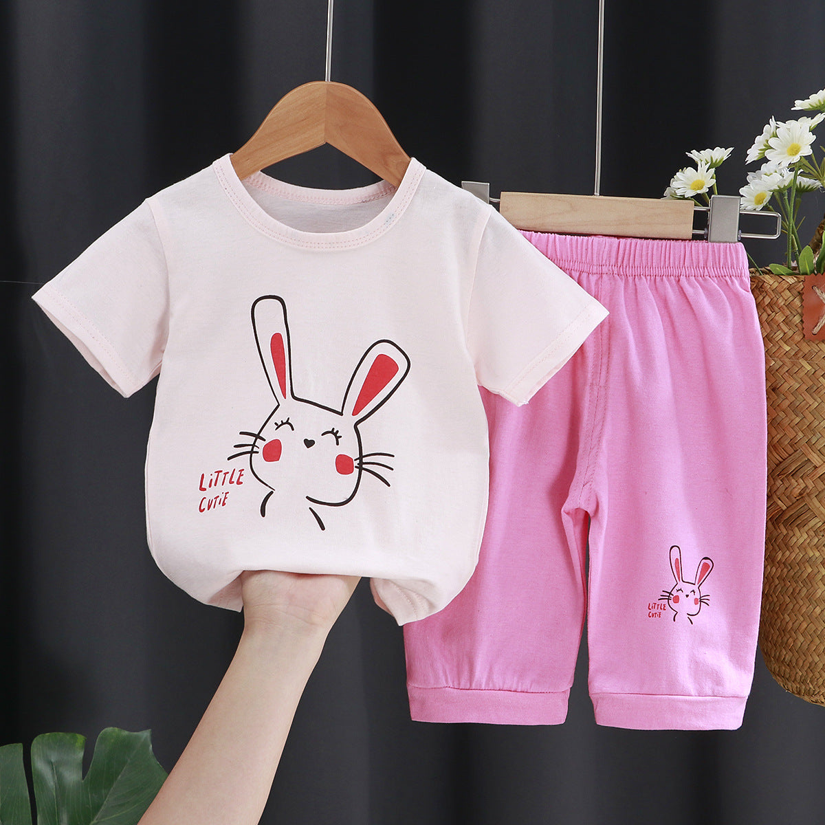 Boys And Girls Short Sleeves Medium Pants Casual Two-Piece Set