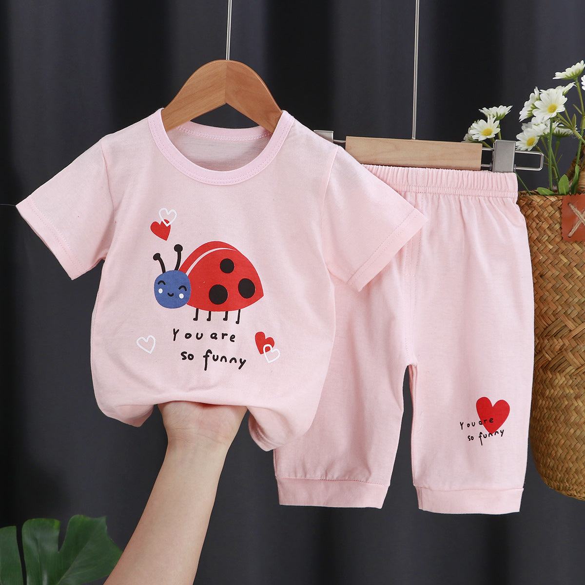 Boys And Girls Short Sleeves Medium Pants Casual Two-Piece Set