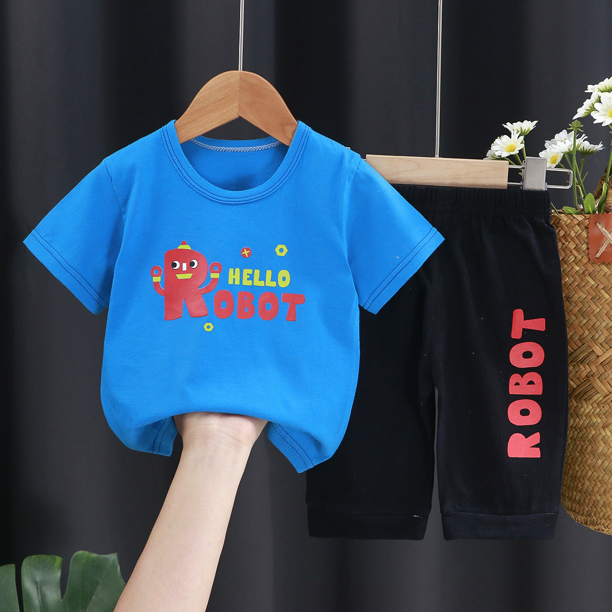 Boys And Girls Short Sleeves Medium Pants Casual Two-Piece Set
