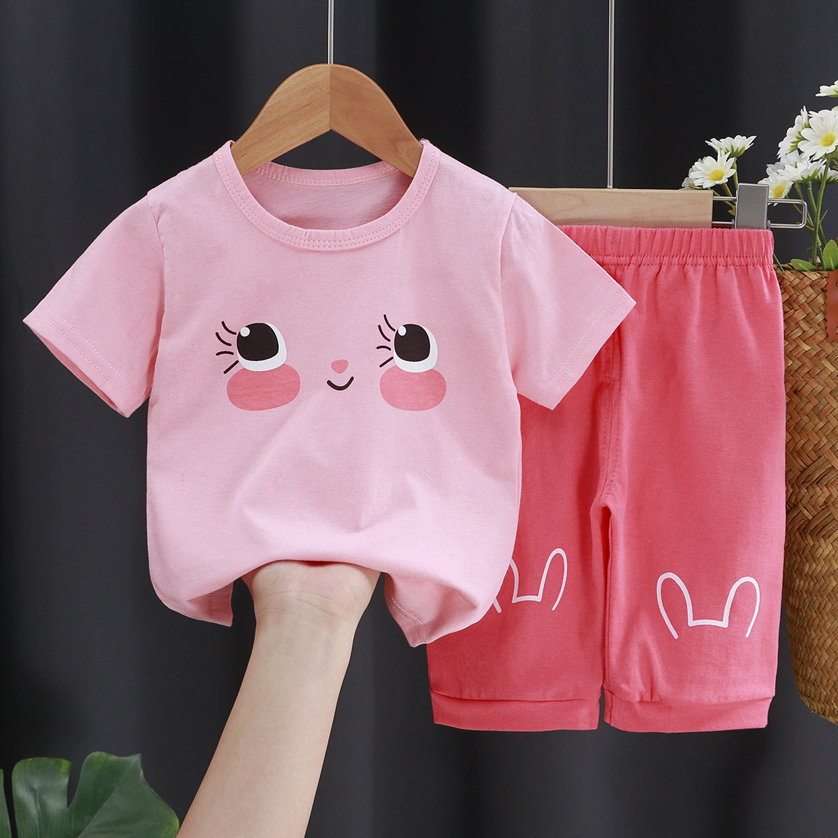 Unisex Kids Cotton Short Sleeve Two Piece Set Regular