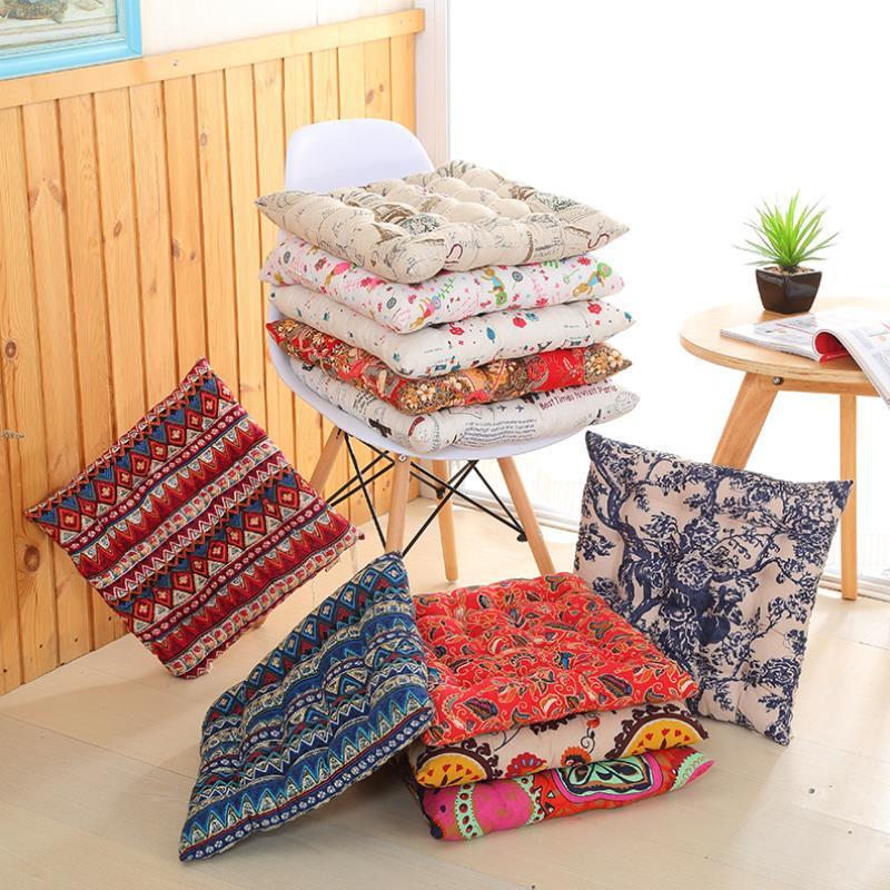 Nordic Style Thickened Cotton-Linen National Pattern Chair Cushion