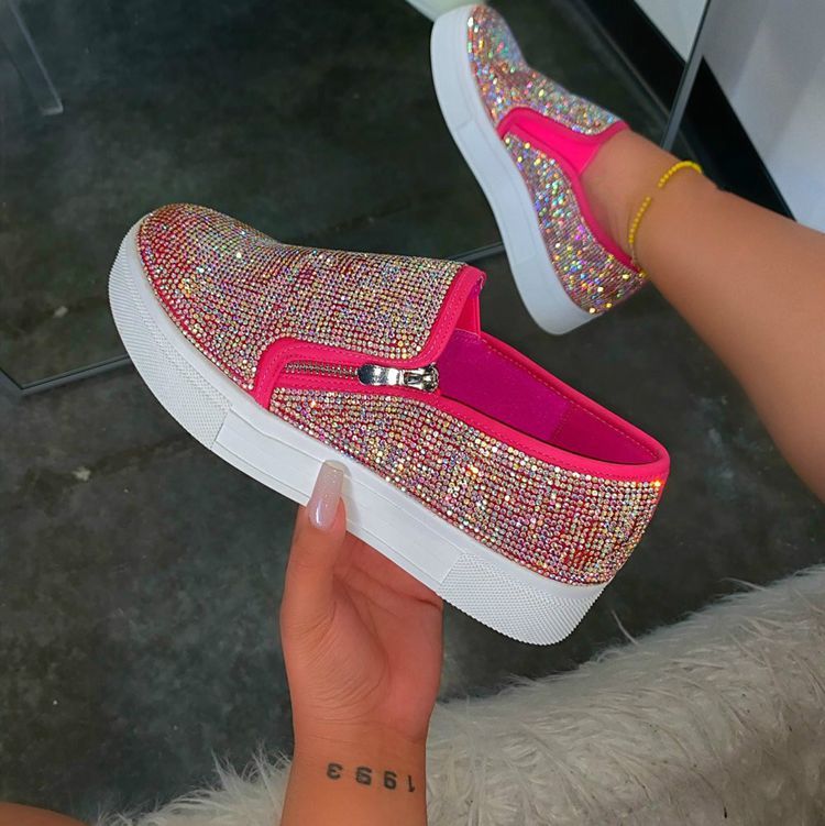 Women’s Rhinestone Flats – Large Size Slip-On Casual Lazy Shoes