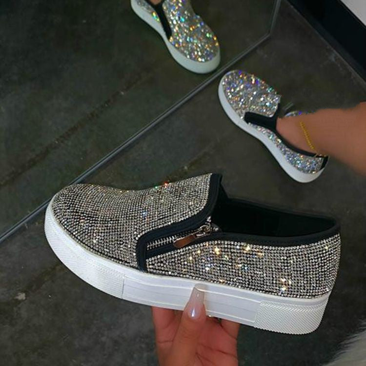 Women’s Rhinestone Flats – Large Size Slip-On Casual Lazy Shoes
