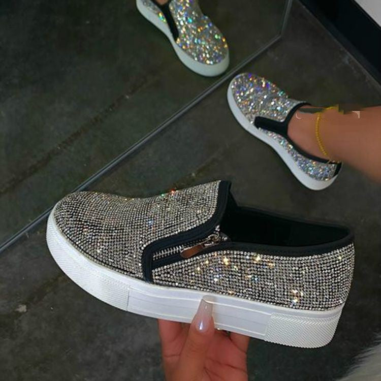 Women’s Rhinestone Flats – Large Size Slip-On Casual Lazy Shoes