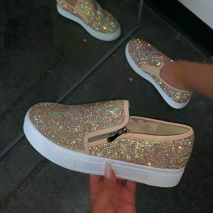 Women’s Rhinestone Flats – Large Size Slip-On Casual Lazy Shoes